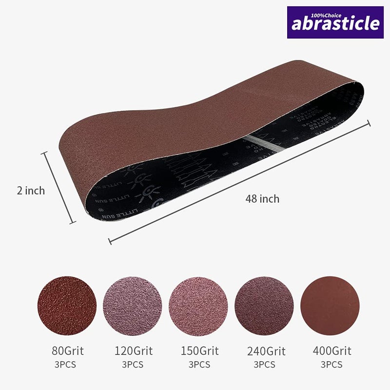 abrasticle 15 Pcs 2 x 48 Inch Assorted Aluminum Oxide Sanding Belt - 80/120/150/240/400 Grit - Image 4